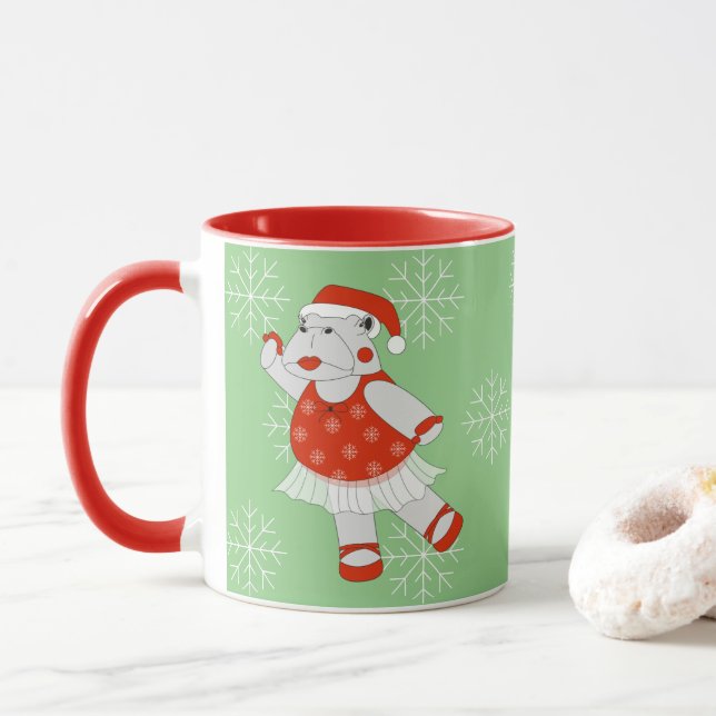 Caneca ilusima Ballerina Hippo Christmas Snowflakes Mug (Com Donut)