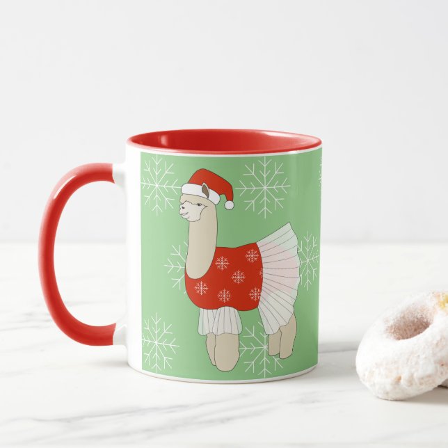 Caneca ilusima Ballerina Lama Flocos de Neve de Natal (Com Donut)