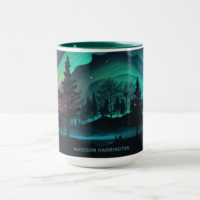 Caneca Ilustração Aurora Borealis de Nome Personalizado (Centro)
