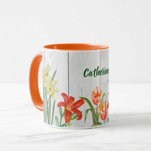 Caneca Ilustração Botânica das Flores de Mola Aquática (Frente Esquerda)