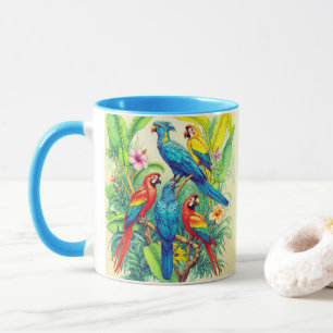 Caneca Ilustração Botânica de Aves Tropicais