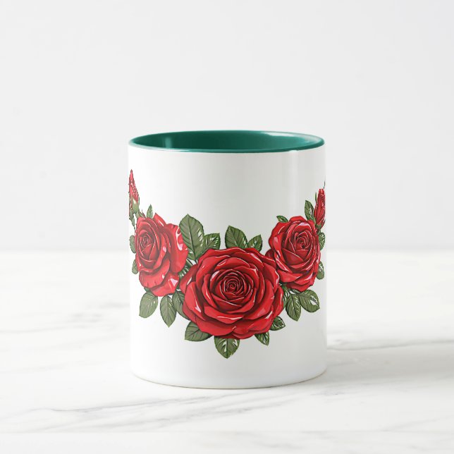 Caneca Ilustração Botânica de Rosas Vermelhas (Centro)