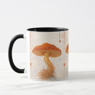 Caneca Ilustração Botânica Vintage de Cogumelo, Japonesa