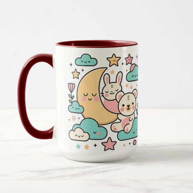 Caneca Ilustração Caprichosa de Coelho e Urso sob a Lua (Esquerda)