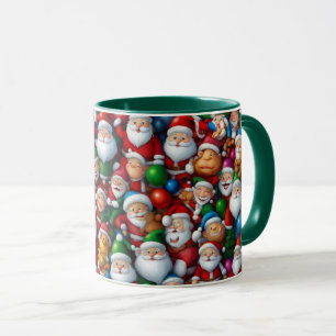 Caneca Ilustração Cartoon Papais noeis Azulejo de Natal M