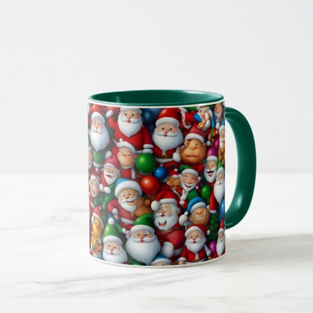 Caneca Ilustração Cartoon Papais noeis Azulejo de Natal M (Frente Esquerda)