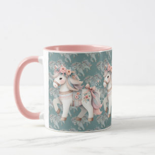 Caneca Ilustração da Fantasia Floral Pastel Horse