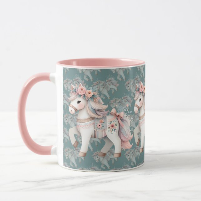 Caneca Ilustração da Fantasia Floral Pastel Horse (Esquerda)