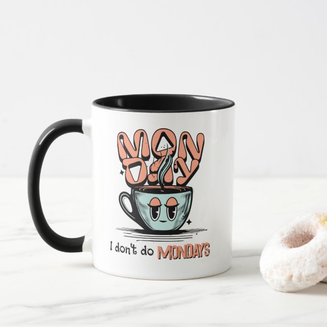 Caneca Ilustração da Taça de Café de Segunda-feira Bonita (Com Donut)