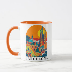Caneca Ilustração da Viagens vintage de Barcelona