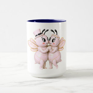 Caneca Ilustração de abelha romântica afeto