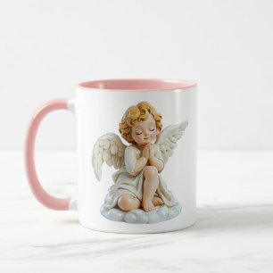 Caneca Ilustração de Anjo Fofo Rezando Branco