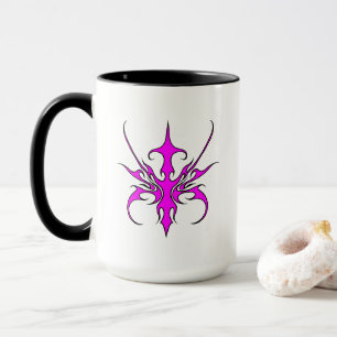 Caneca Ilustração de Arte de Linha Tribal Rosa e Preta Fe