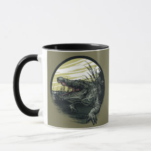 Caneca Ilustração de Arte de Pântano de Jacaré Feroz