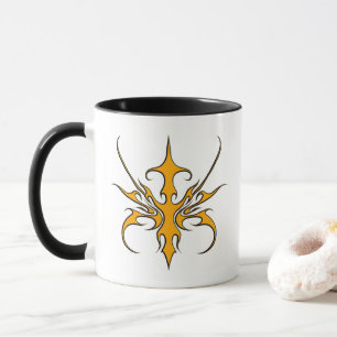 Caneca Ilustração de Arte Linear Tribal Laranja Feroz