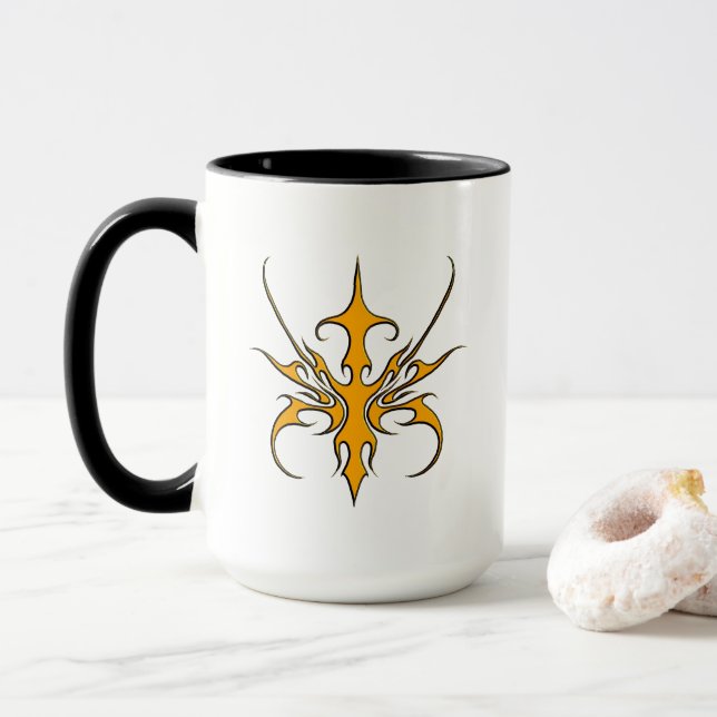Caneca Ilustração de Arte Linear Tribal Laranja Feroz (Com Donut)
