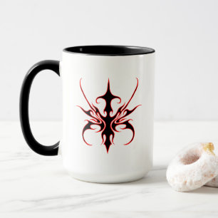 Caneca Ilustração de Arte Linear Tribal Preta e Vermelha 