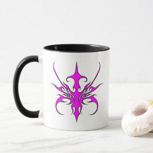 Caneca Ilustração de Arte Linear Tribal Rosa e Preta Fero
