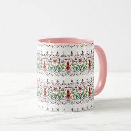Caneca Ilustração de Aves Florais Vintage