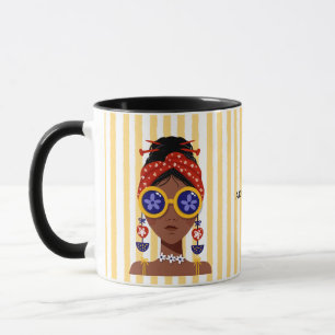Caneca Ilustração de Cabeça de Mulher Colorida em Postca