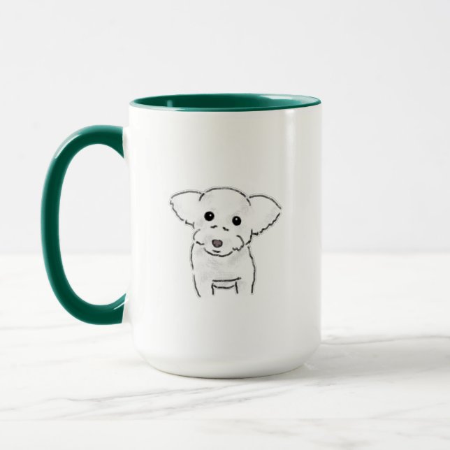 Caneca Ilustração de cachorrinho branco fofa desenhada à  (Esquerda)