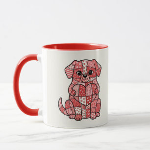 Caneca Ilustração de Cachorro Bonito com Coração em Patch