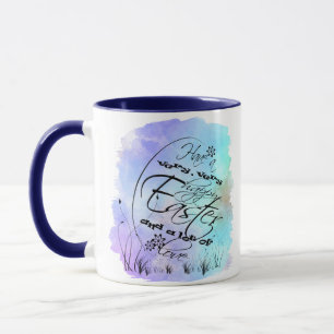 Caneca Ilustração de Caligrafia Roxa felz pascoa Azul