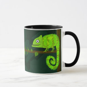 Caneca Ilustração de Camaleão Verde Fofo Réptil Tropical
