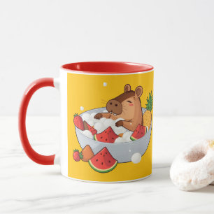 Caneca Ilustração de Capivara Fofa em um Spa de Banho de