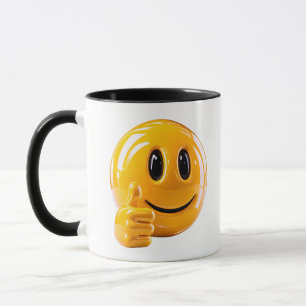 Caneca Ilustração de Cara Sorridente Amarela com Polegar