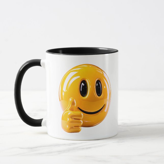 Caneca Ilustração de Cara Sorridente Amarela com Polegar  (Esquerda)