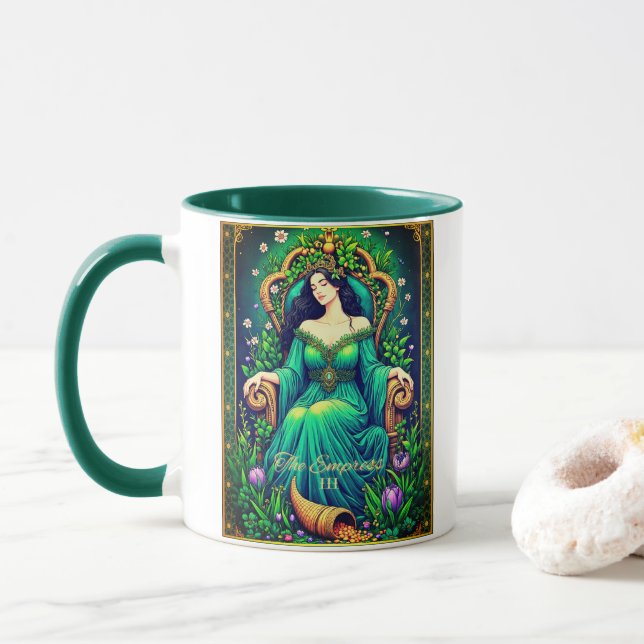 Caneca Ilustração de Carta de Tarot, A Imperatriz (Com Donut)