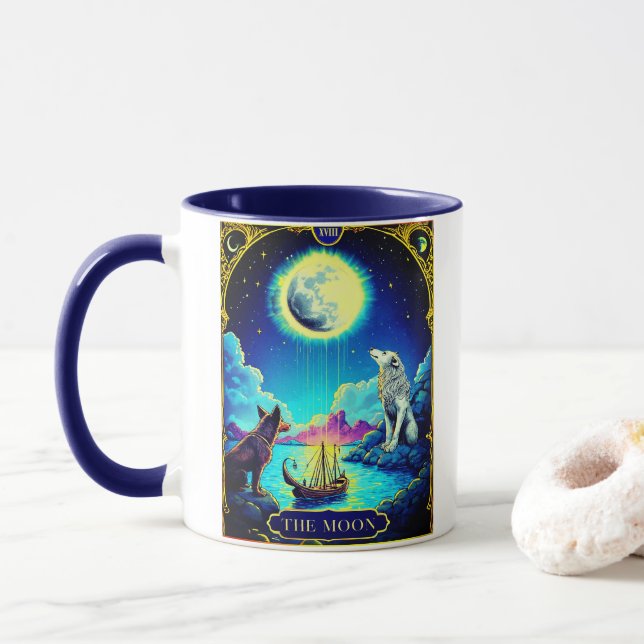 Caneca Ilustração de Carta de Tarot, A Lua (Com Donut)