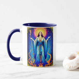 Caneca Ilustração de Carta de Tarot, Rainha de Paus