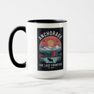 Caneca Ilustração de Cartaz de Viagem Retro de Anchorage