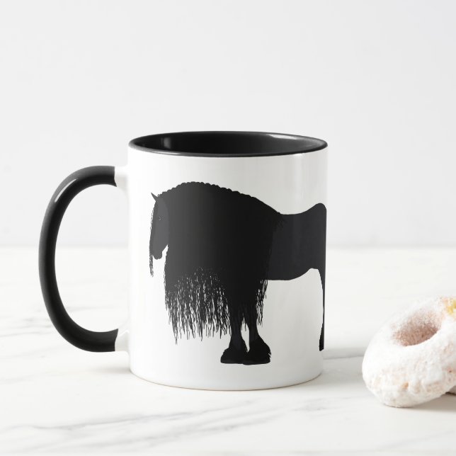 Caneca Ilustração de Cavalo Frísia Personalizado (Com Donut)