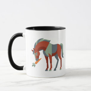 Caneca Ilustração de Cavalo Geométrico Comendo uma Cenour