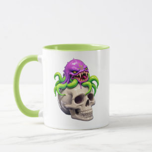 Caneca Ilustração de Caveira de Monstro Tentacular Brilha