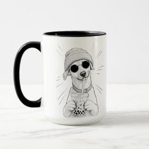 Caneca Ilustração de Chá de Boba de Cachorro Kawaii