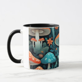 Caneca Ilustração de Cogumelos Florestais Whimsical