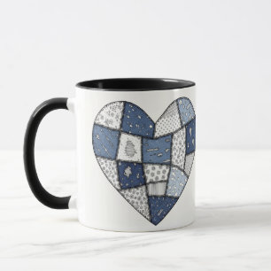 Caneca Ilustração de Coração de Remendo de Jeans Azul Rús