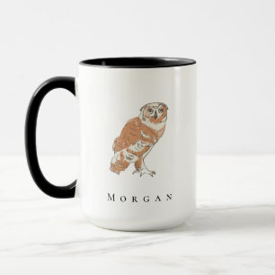 Caneca Ilustração de Coruja Sábia Nome Personalizado