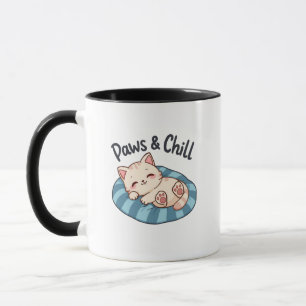 Caneca Ilustração de desenho animado de gato Paws & Chill