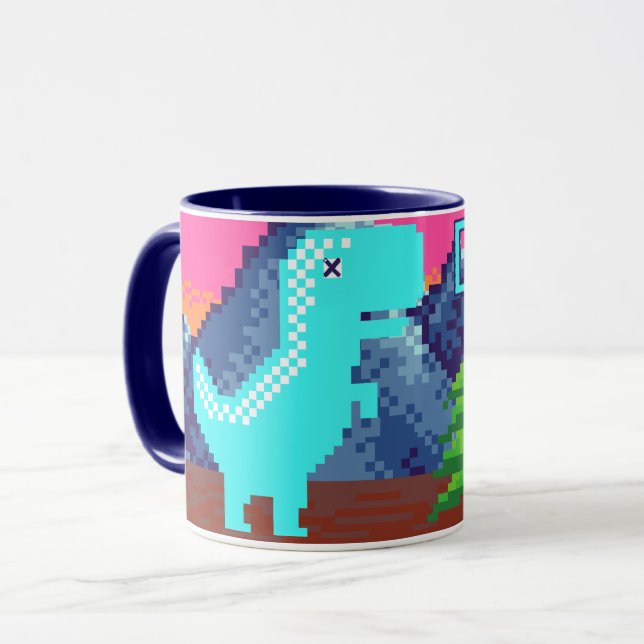 Caneca Ilustração de Dinossauro Pixelada - Gamer Pixel En (Frente Esquerda)