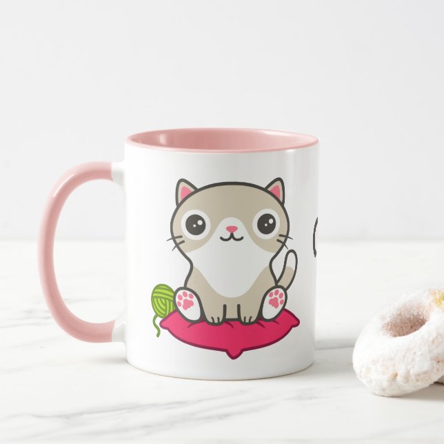 Caneca Ilustração de Gatinho de Cute (Com Donut)