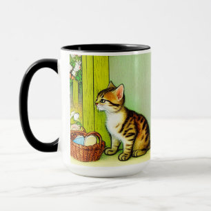 Caneca Ilustração de Gato de Tabby de Vintage