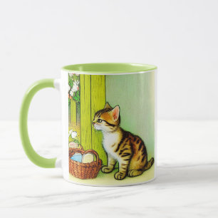 Caneca Ilustração de Gato de Tabby de Vintage