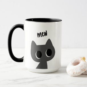 Caneca Ilustração de Gato Preto Fofo Mew Minimalista