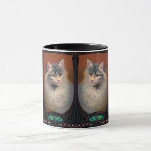 Caneca Ilustração de gato Vintage art nouveau elegant