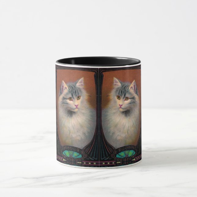 Caneca Ilustração de gato Vintage art nouveau elegant (Centro)